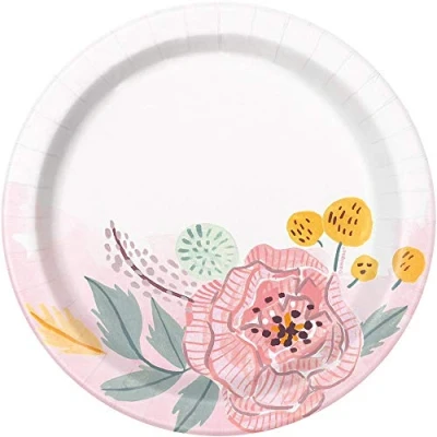 Image of Painted Multicolor Floral Round Paper Dessert Plates (17cm) Pack of 8 Perfect for Parties and Gatherings