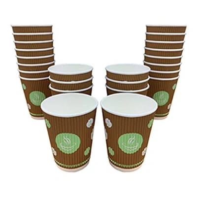Image of BELGRAVIA Triple Wall Ripple Paper Cups Coffee Tea Hot and Cold Party Drinks 12oz Ounce (100 Cups)