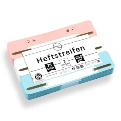 Image of perfect line 75 Filing Strips Cardboard, Recycled 250 g/m², Made in Germany (White, Pink, Light Blue)
