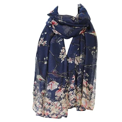 Image of London scarfs Women s fashion Butterfly Print Long Scarves floral Neck Scarf Shawl (Navy Blue)