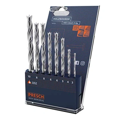 Image of Presch Wood Drill Bit Set HSS Cobalt 8 pcs Alloyed Bits for All Types of Durable Professional Twist Ø 3 10mm