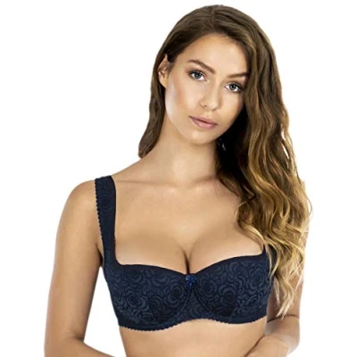 Image of Rosme Lingerie Women&#039;s Balconette Bra with Padded Straps, Collection Kamila, Blue, Size 40DD