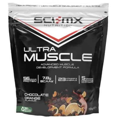 Image of SCI MX Ultra Muscle Protein Powder for Development + 23 Vitamins &amp; Minerals Chocolate Orange 56g 5g Creatine 7.8g BCAAs per Serving 1.5kg