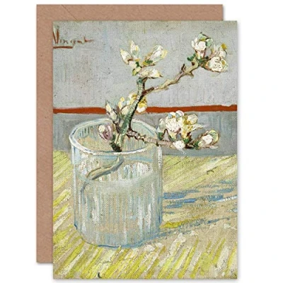 Image of Artery8 Vincent Van Gogh Sprig Flowering Almond In Glass Fine Art Greeting Card Plus Envelope Blank Inside