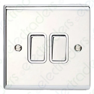 Image of Deta SD1204CHW Light Switch 10 Amp 2 Gang Way (Polished Chrome/White Insert)