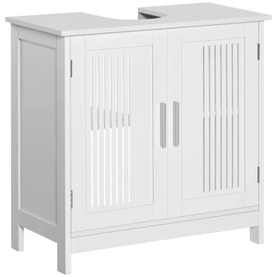 Image of kleankin Modern Under Sink Cabinet with 2 Doors, Bathroom Vanity Unit, Pedestal Design, Storage Cupboard Adjustable Shelves, White