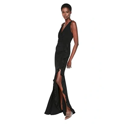 Image of Trendyol Women&#039;s Flywheel Detailed Evening Dress Formal Night, Black, 10