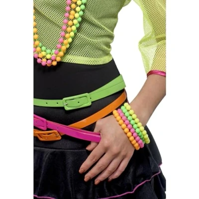 Image of Smiffys Beaded Bracelets, Neon , 1980&#039;s Fancy Dress, 1980s Dress Up Jewellery