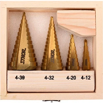 Image of Sthor HSS Titanium Step Drill Bit for Metal, Wood, Plastic Choice of Sizes 4 12/4 20/4 32/4 39 mm or as a Set Automatic Conical Centring (4 12 mm, 20 32 0