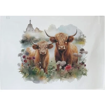 Image of Half a Donkey Pair of Highland Cows Large Cotton Tea Towel