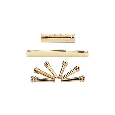 Image of Alnicov 6Pcs Golden Brass Bridge Pins with Guitar Saddle Nut Set for 6 String Acoustic Replacement
