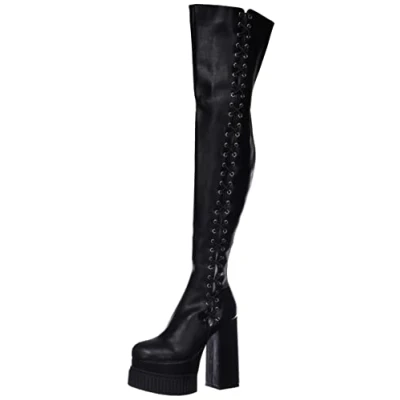 Image of LAMODA Women&#039;s Wanted You Over The Knee boot, Black PU, 3.5 UK