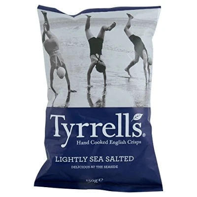 Image of Tyrrells Hand Cooked English Crisps Lightly Sea Salted (150g) Pack of 2