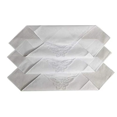 Image of Ladies Handkerchiefs 100% Cotton Hankies Lace Corner Dyed Silver Gift Box (3, Corner)