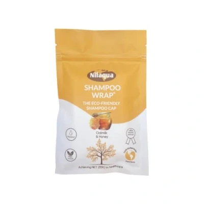 Image of Nilaqua NO Rinse Shampoo Wrap_the World&#039;s First Biodegradable Cap 100% Bamboo Waterless Hair Wash for Elderly Pleasant Fragrance Oatmilk &amp; Honey 1pack