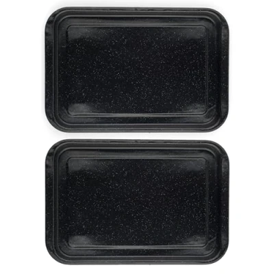 Image of Russell Hobbs COMBO 8316A Baking Tray Set of 2 Vitreous Enamel Coated Steel Oven Tin, Easy Clean, for Roasting/Baking, Cookies, Durable Flat Pan, Romano Collection, Black, 36 cm