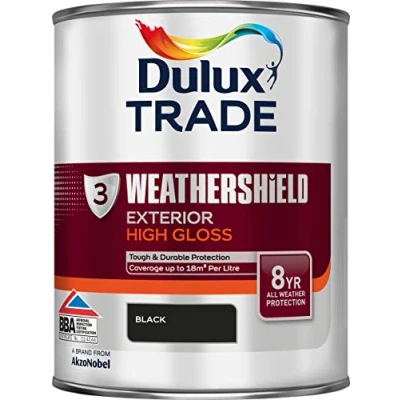 Image of Dulux Trade Weathershield Exterior High Gloss Black 1 Litre