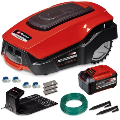 Image of Einhell Power X Change 18V Robotic Lawnmower With Charging Station For Lawns Up To 1200m² Multi Zone Lawn Cutting, Bluetooth App Control FREELEXO 1200 LCD BT Robot Kit Red/Black