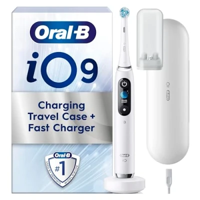 Image of Oral B iO9 Electric Toothbrushes For Adults, Toothbrushes, App Connected Handle, 1 Toothbrush Head &amp; Charging Travel Case, 7 Modes with Teeth Whitening, 2 Pin UK Plug, White