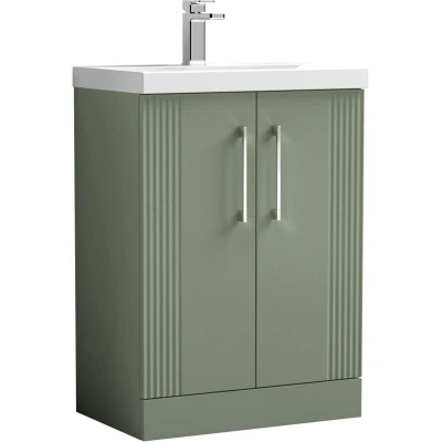 Image of Balterley Vanity Unit with Basin Floor Standing, Soft Close 2 Door Handles &amp; Thin Edge Sink, Bathroom Units Basin, Sink Storage Cabinet 610 x 395 860mm (Matt Green)