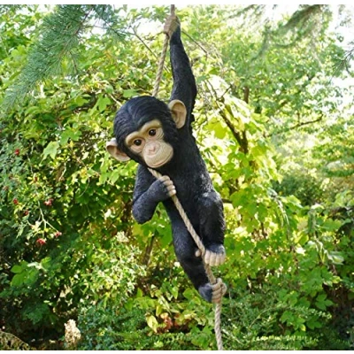 Image of RP Home Climbing Monkey Hanging On Rope Garden Tree Ornament Statue Sculpture Decoration
