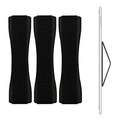 Image of kwmobile Tablet Hand Strap Holder (Set of 3) Elastic Adhesive Grip Universal Loop to Stick on Back Tablets and Cases Black