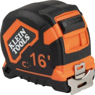 Image of Klein Tools 9216 Tape Measure, 16 Foot Double Hook Sided Measuring Tape, Magnetic with Retraction Speed Break and Metal Belt Clip