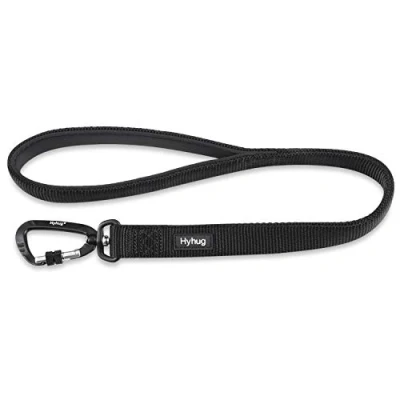 Image of Lightweight Aluminum Alloy Hook Buckle, High grade Upgraded Traffic Durable Nylon 24 Inch Short Leash, with soft Neoprene Lining Handle, Professional Training(24 Long, Black)