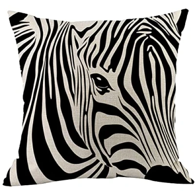 Image of CANSEGO Zebra Throw Pillow Cover Black White Animal Skin Stripes Pillowcases Home Decorative Cotton Linen Cushion for Sofa Chair 18x18 Inch