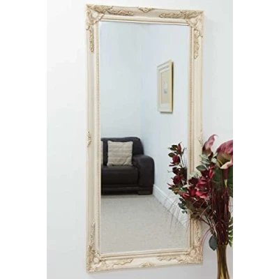 Image of MirrorOutlet Milton Manor Large Antique Style Rectangle Ivory Wall Mounted Leaner Dress Mirror 5Ft7 X 2Ft7 170cmx79cm, LL019 M