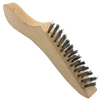 Image of Small Narrow Wooden Wire Scratch Grout Brush Tool Stainless Steel Bristles