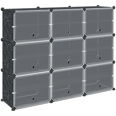 Image of vidaXL Storage Cube Organiser with 9 Cubes and Doors Black PP