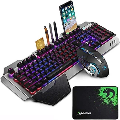 Image of LexonElec Wireless 2.4G Rechargeable Keyboard Mouse Set 3800mAh Large Capacity Mechanical Feel Rainbow Backlit Gamer 2400DPI 7 Colors Breathing 6 Buttons Optical Mice