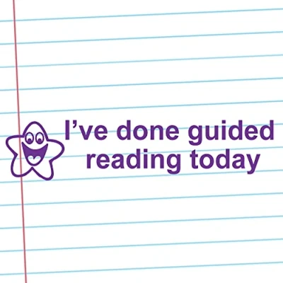 Image of Classroom Capers I&#039;ve Done Guided Reading Today Self Inking Teacher Stamp, Reinkable, Quality School Stamp 10x39mm Purple Ink.