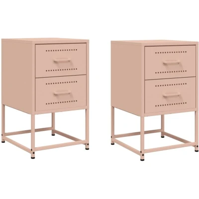 Image of vidaXL Bedside Cabinets/Nightstand Bed Table Cabinets 2 pcs Pink Steel Industrial Style 36x39x60.5 cm For Bedroom/Living Room/Study
