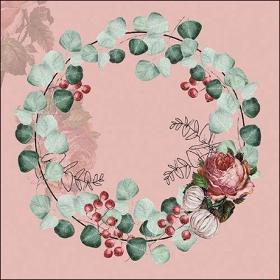 Image of Ambiente Christmas Napkin 33 Centimetre Pack of 20 Eucalyptus Wreath (Terracotta)