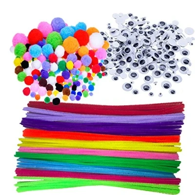Image of DOITEM Pipe Cleaners Crafts Set, Chenille Stem and Pompoms with Googly Wiggle Eyes for Craft DIY Art Supplies, 500 Pieces