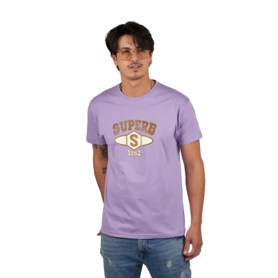 Image of Superb University SPRBCA 2201 Mens short sleeve round neck T shirt Lilac Cotton Size X Small