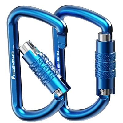 Image of FresKaro 3inch 12kN Twist Locking Carabiner Clips, Weight Rating 1224kg, Auto Lock Aluminum Carabiners Heavy Duty, for Hammocks, Yoga Swing, Camping, Keychain, Dog Leash, 2pcs (Blue)