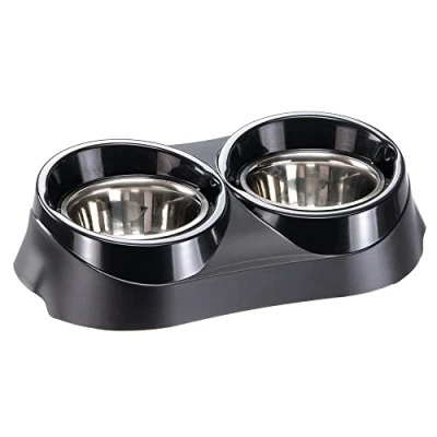Image of Ferplast Duo Feed Dog Bowl Holder with 2 Stainless Steel Bowls Non Slip, Eco Friendly Double Feeding System for Dogs, 1,7 Liter