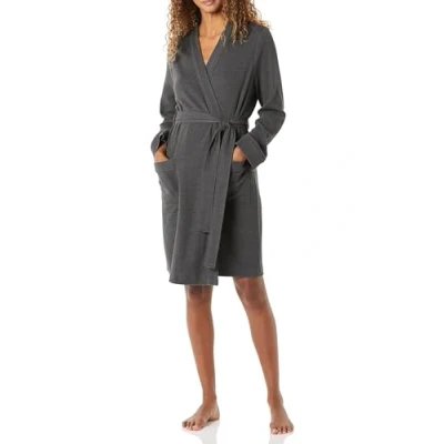 Image of Amazon Essentials Women&#039;s Lightweight Waffle Mid Length Robe (Available in Plus Size), Charcoal Heather, L