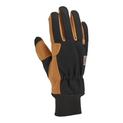 Image of Carhartt Women&#039;s Insulated Duck Synthetic Leather Knit Cuff Glove Cold Weather, Black/Barley, Small