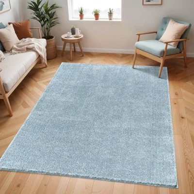 Image of Livabliss Shaggy Rug Modern Berber Living Room 160x213 cm, Soft Rugs for Bedroom Neutral Boho Fluffy Rug, Easy Care Plush Thick Pile Large Blue