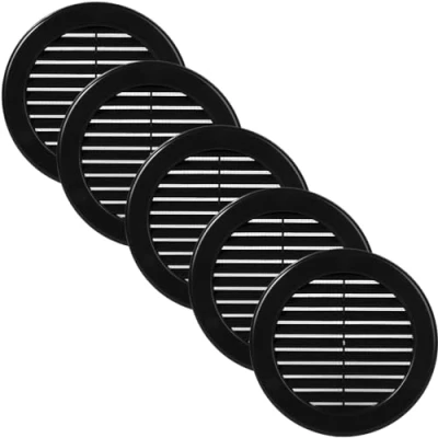 Image of Vent Systems ø100 mm / 4&#039;&#039; Inch Black Soffit Cover Pack of 5 Round Air Louver Grille Built in Insect Screen HVAC Vents for Bathroom, Home Office, Kitchen