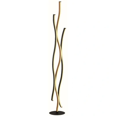 Image of Bloom Swirl LED Floor Lamp, Black With Wood Effect