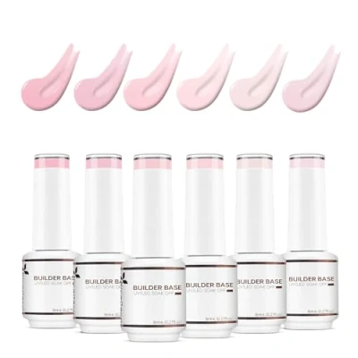Image of Nicedeco 8 in 1 Builder Base Strengthening Gel, 6x8ml UV/LED Clear Building Nail Gel a Bottle for Hard Strong Nails Tips &amp; Extensions, Polish Repair Strengthen KIT8