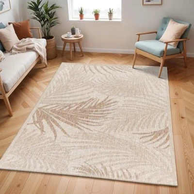Image of Livabliss MorenosIndoor Outdoor Rug Large Boho for Living Room 160x213cm, Dining, Kitchen Vintage Patterned Neutral &amp; Coloured Rugs, Waterproof, Stain Durable, Beige