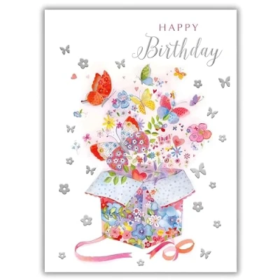 Image of Female Birthday Card for Her General Women/Girls Special Finishes Butterflies and Flowers Made in the UK Eco Friendly