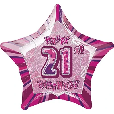 Image of Unique Party 55107 20&quot; Foil Glitz Pink Happy 21st Birthday Balloon