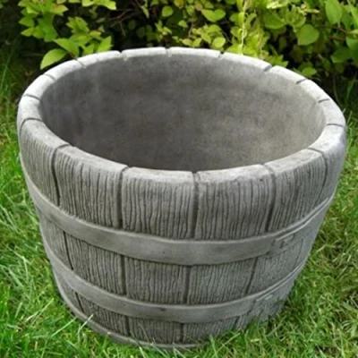 Image of ONEFOLD BARREL PLANTER/FLOWER POT/BASKET/HAND CAST STONE GARDEN ORNAMENT/OUTDOOR DECOR